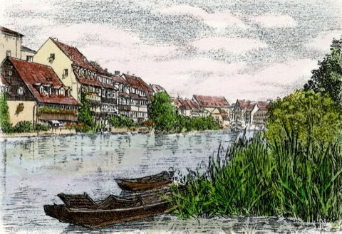 Bamberg, Klein Venedig  mit Fischerboot