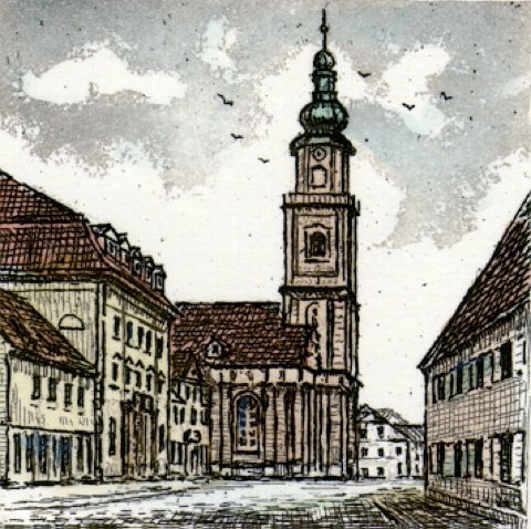 Erlangen, Kirche mit Hugenottenplatz