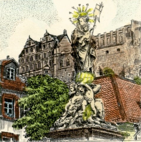 Heidelberg, Kornmarkt mit Madonna