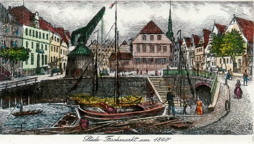 Stade, Fischmarkt um 1840